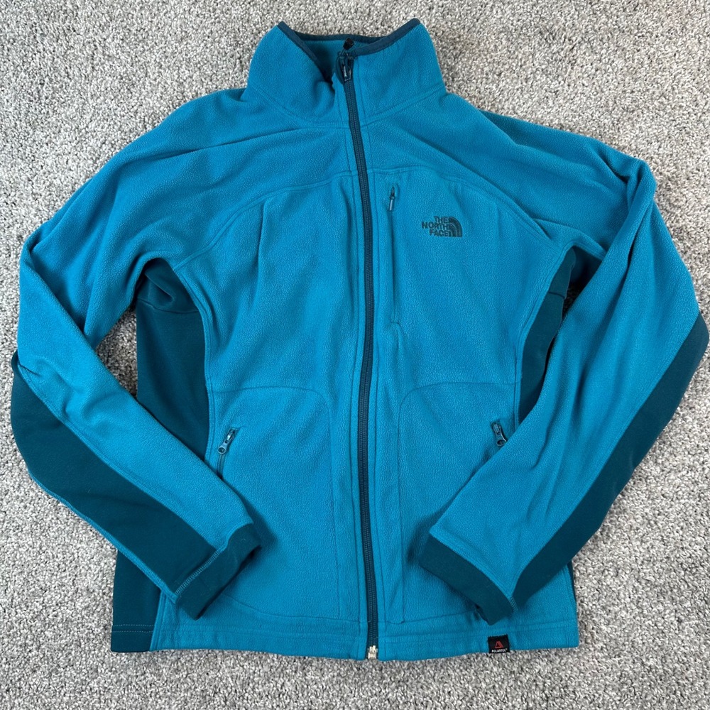 The North Face Polartec Fleece Jacket Women's Large Teal Full Zip Hiking Layer